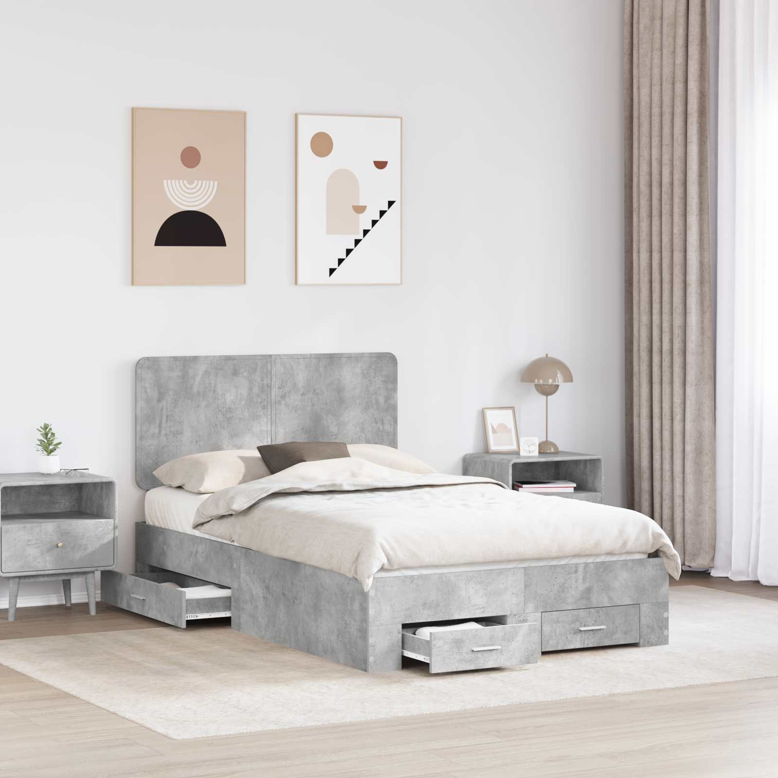 Sengestel med hovedgærde Beton Grå 135 x 190 cm Konstrueret træ