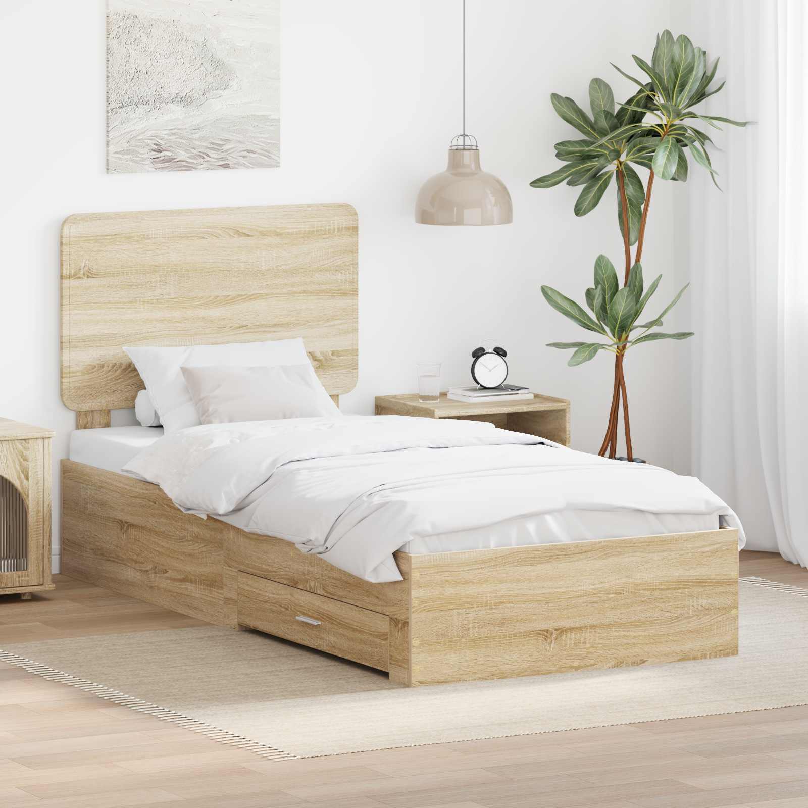 Sengestel med hovedgærde Sonoma eg 75 x 190 cm Konstrueret træ