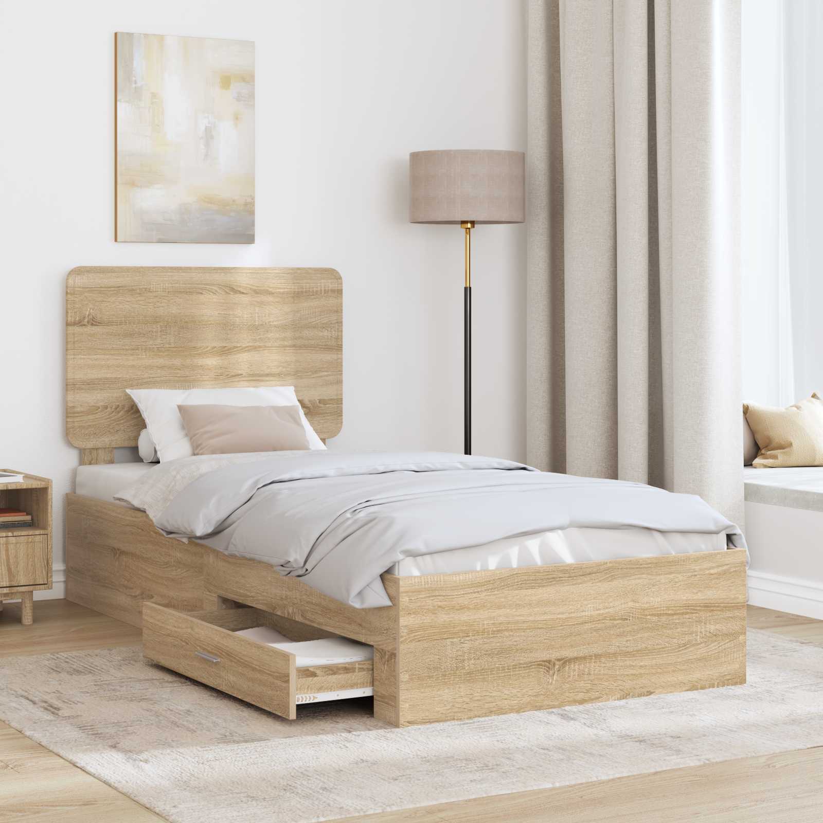 Sengestel med hovedgærde Sonoma eg 75 x 190 cm Konstrueret træ