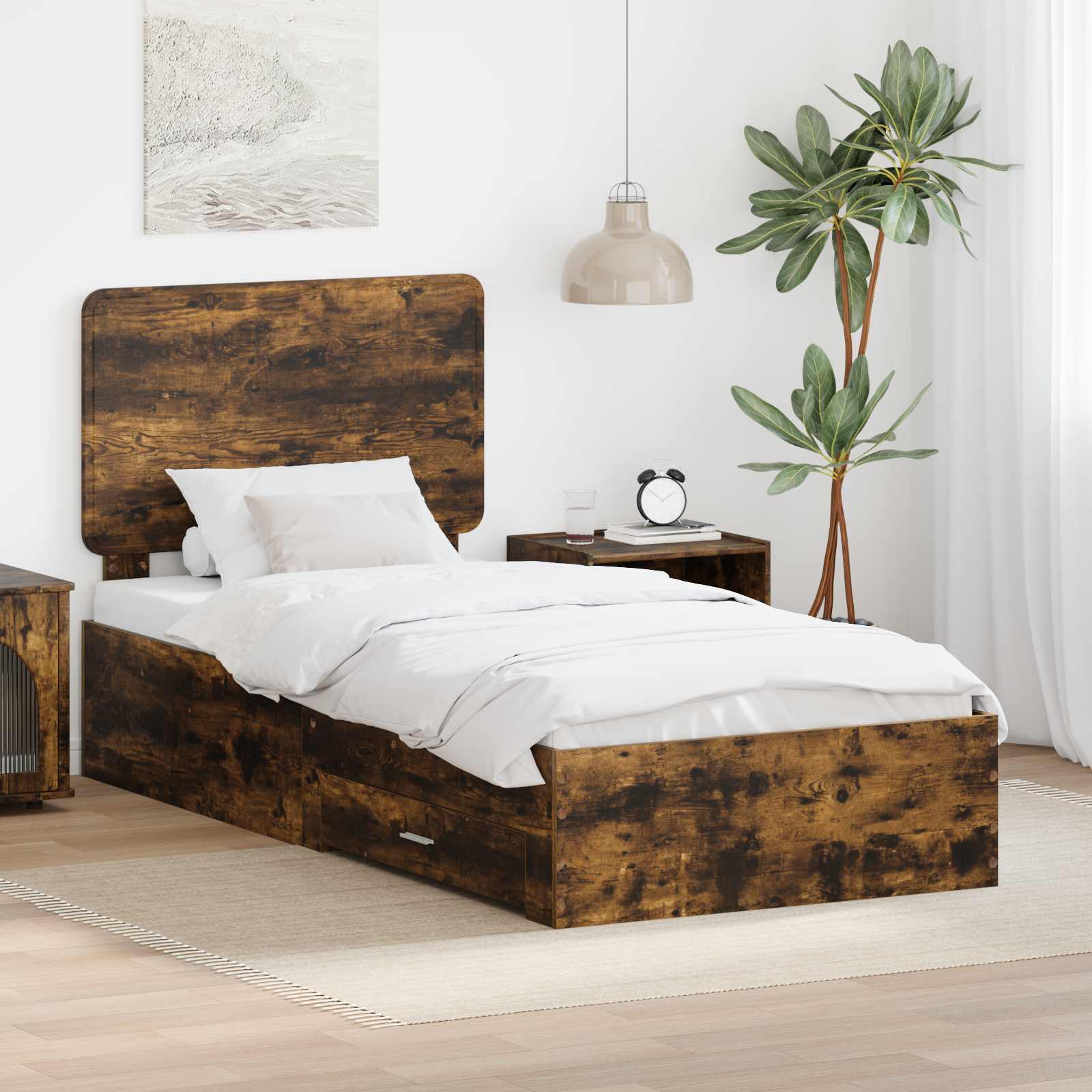 Sengestel med hovedgærde Røget eg 75 x 190 cm Konstrueret træ