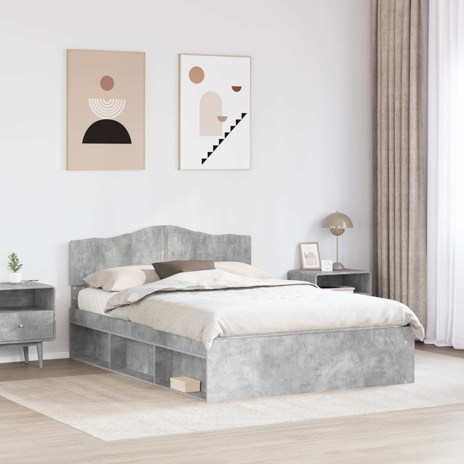 Sengestel med hovedgærde Beton 160 x 200 cm Massiv fyrretræ