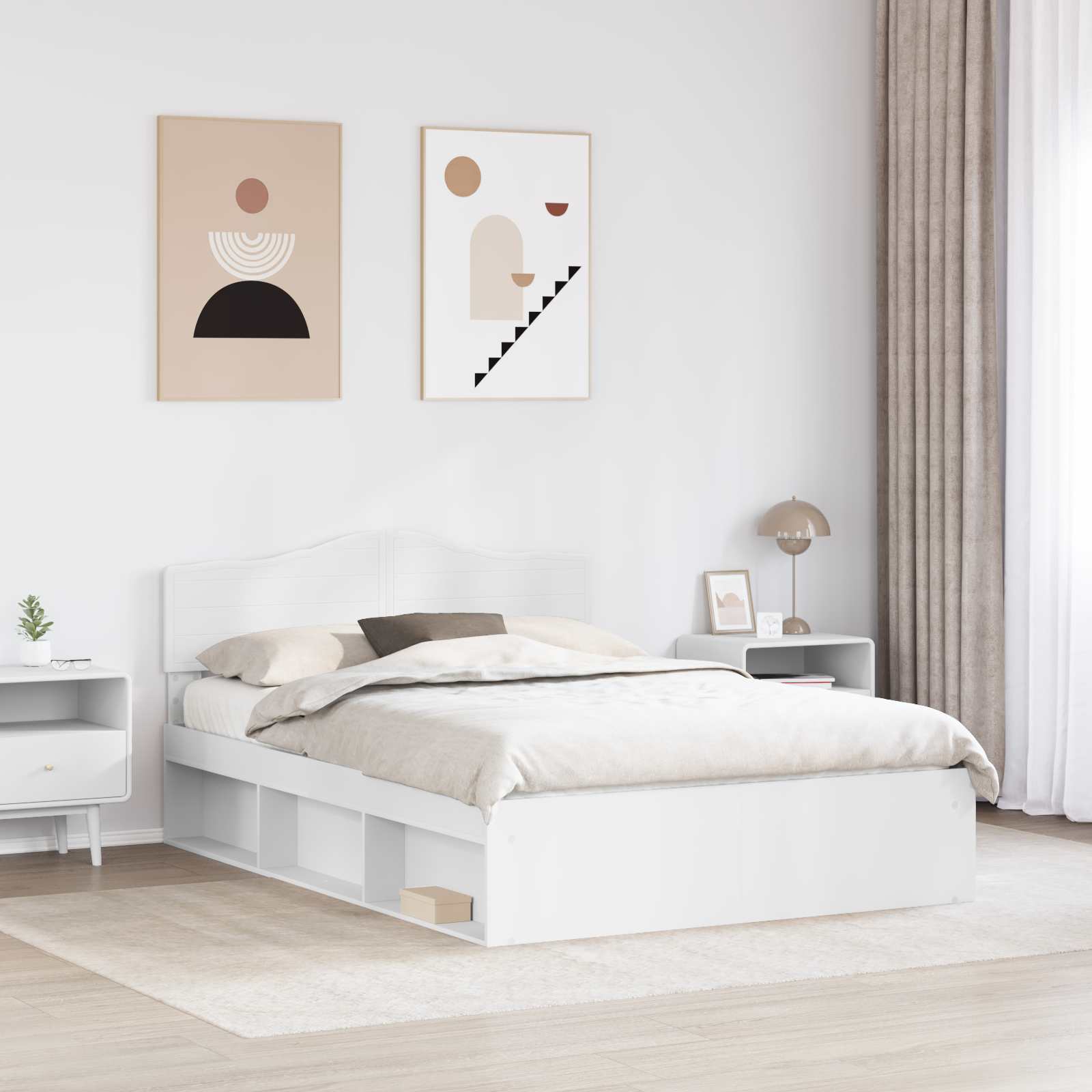 Sengestel med hovedgærde Hvid 140 x 200 cm Massiv fyrretræ