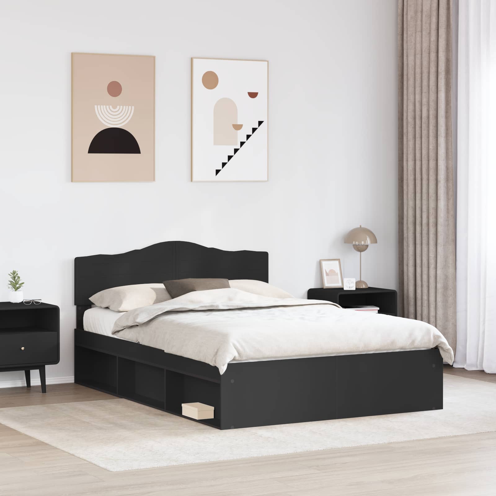 Sengestel med hovedgærde Sort 140 x 200 cm Massiv fyrretræ