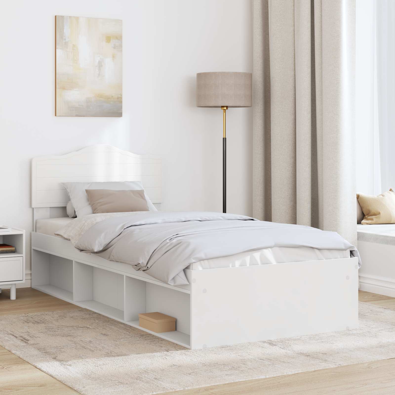 Sengestel med hovedgærde Hvid 90 x 190 cm Massiv fyrretræ