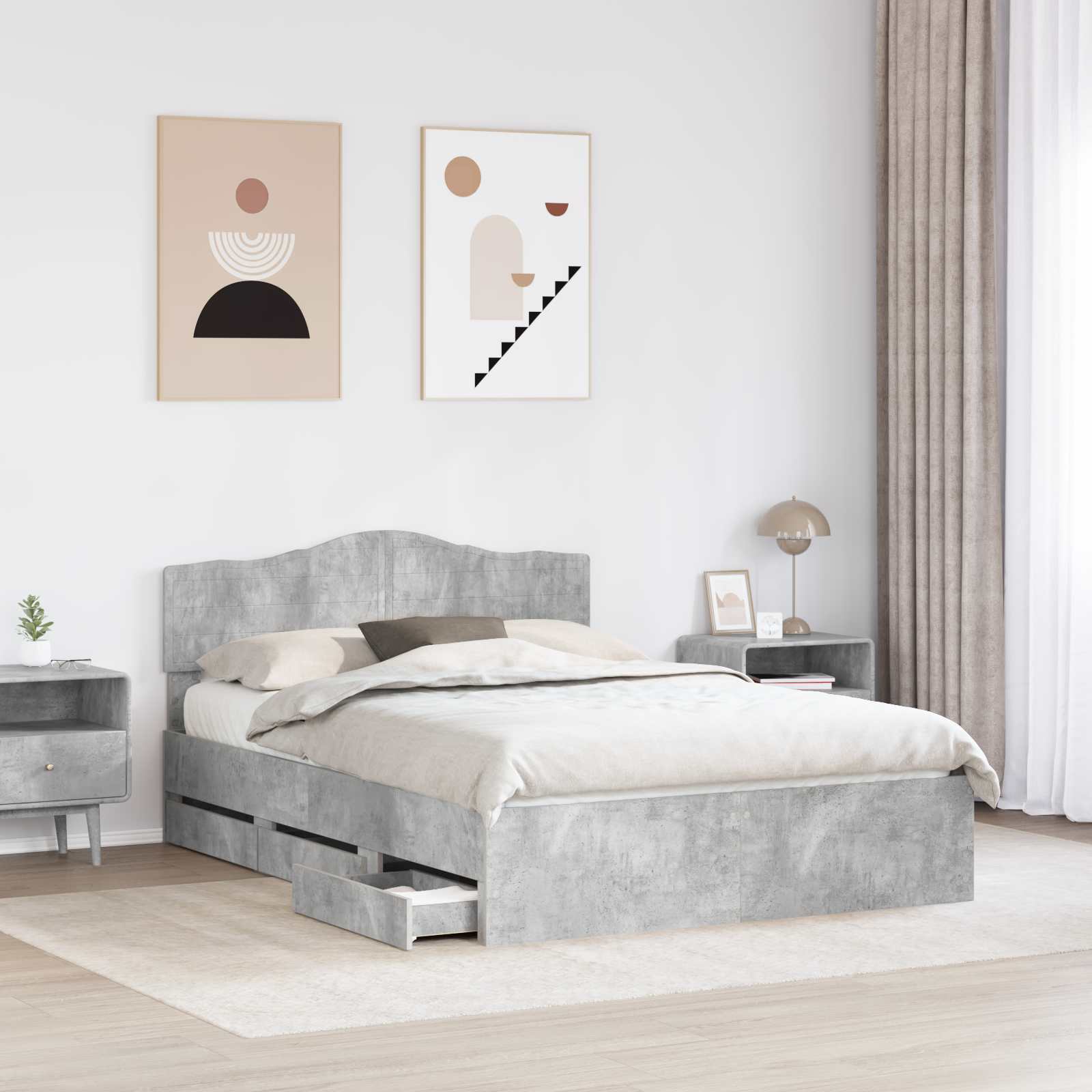 Sengestel med skuffe Beton Grå 150 x 200 cm Ingeniørtræ