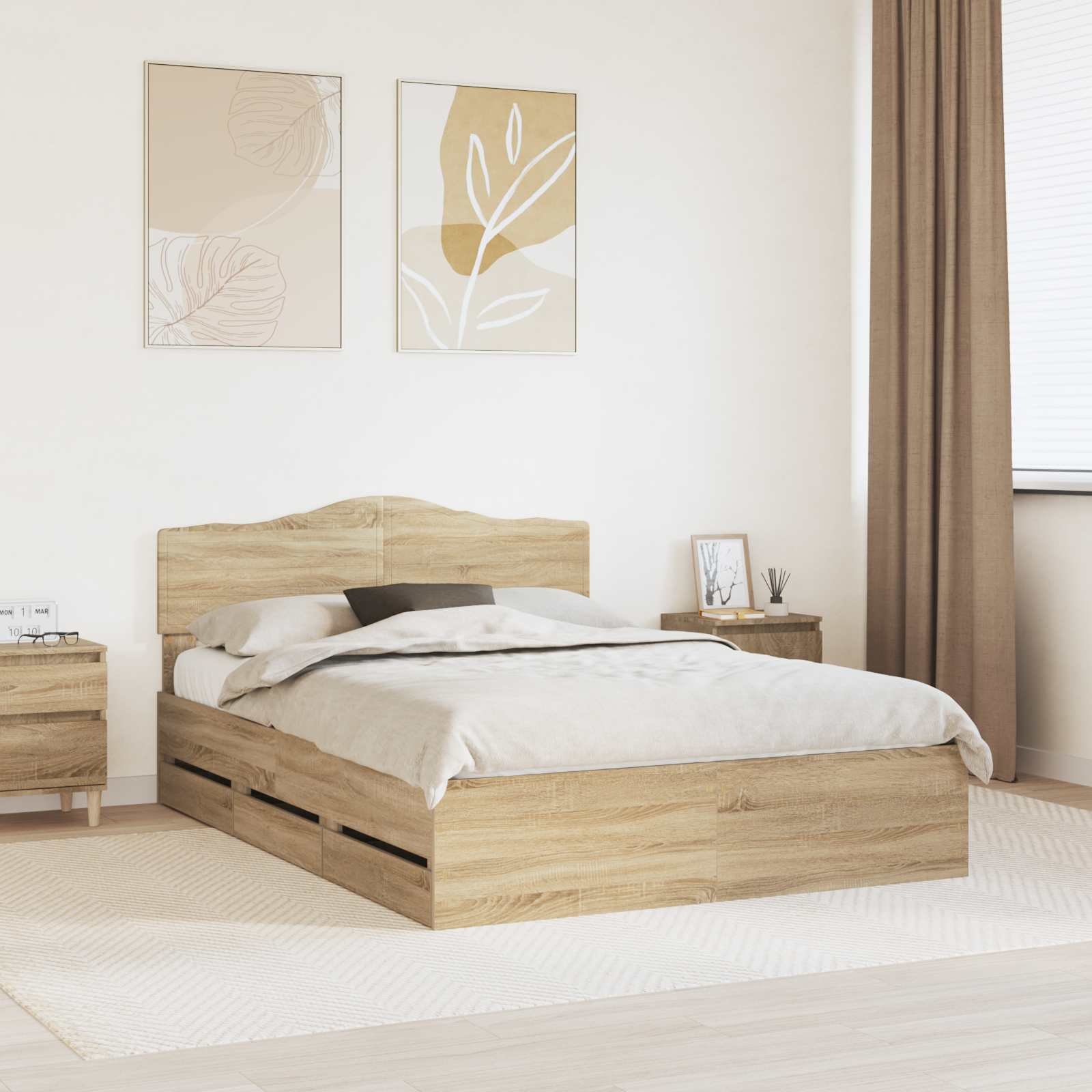 Sengestel med skuffe Sonoma eg 140 x 200 cm Ingeniørtræ
