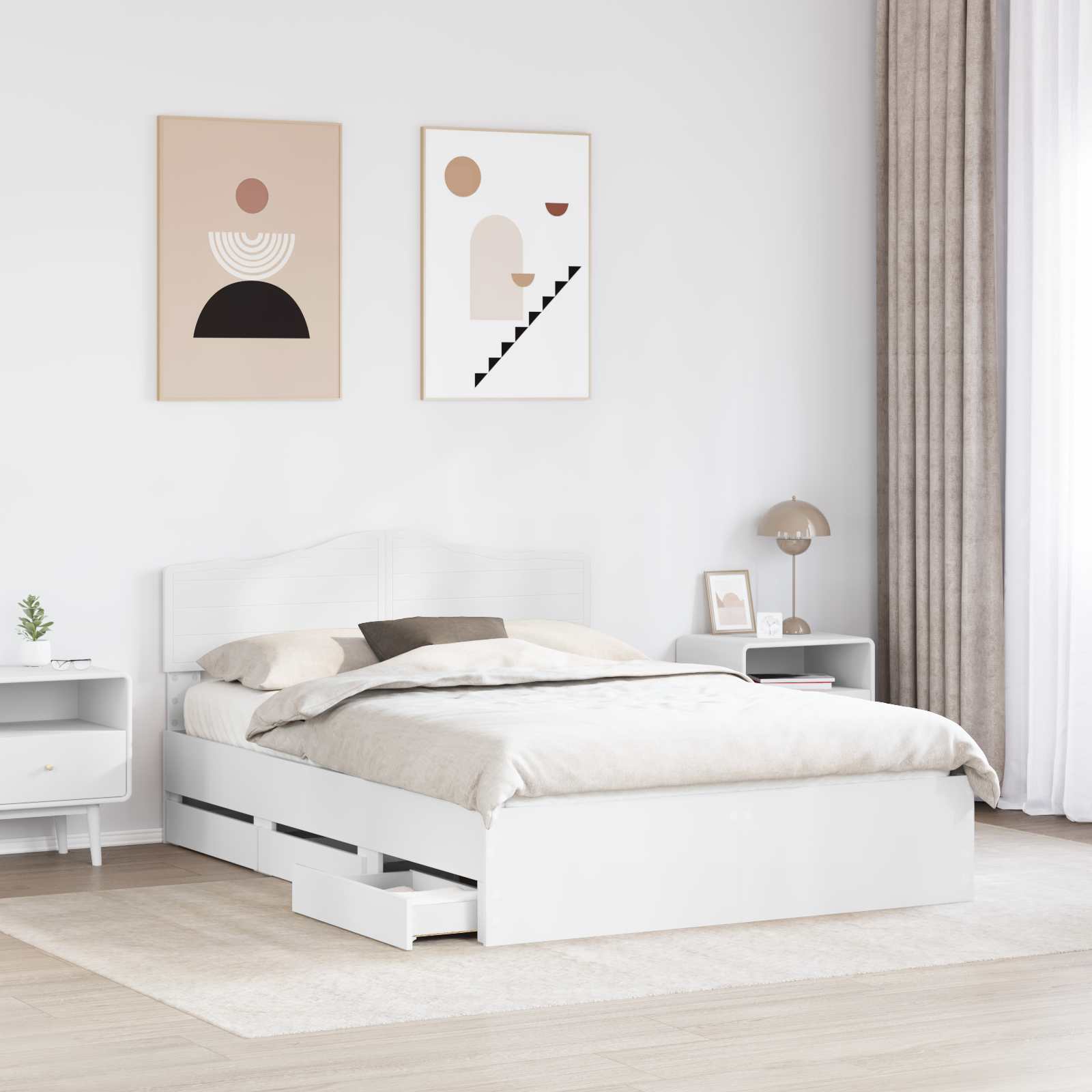 Sengestel med skuffe Hvid 140 x 190 cm Ingeniørtræ