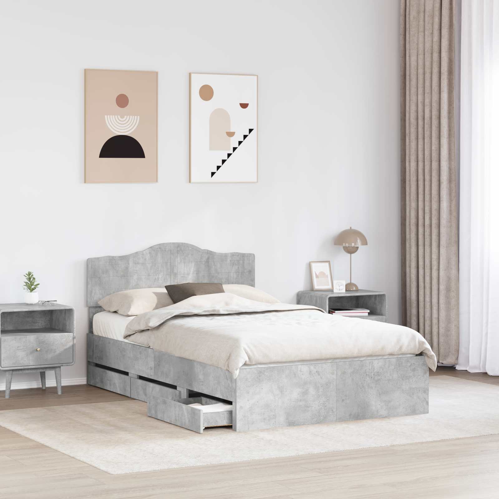 Sengestel med skuffe Beton Grå 135 x 190 cm Ingeniørtræ