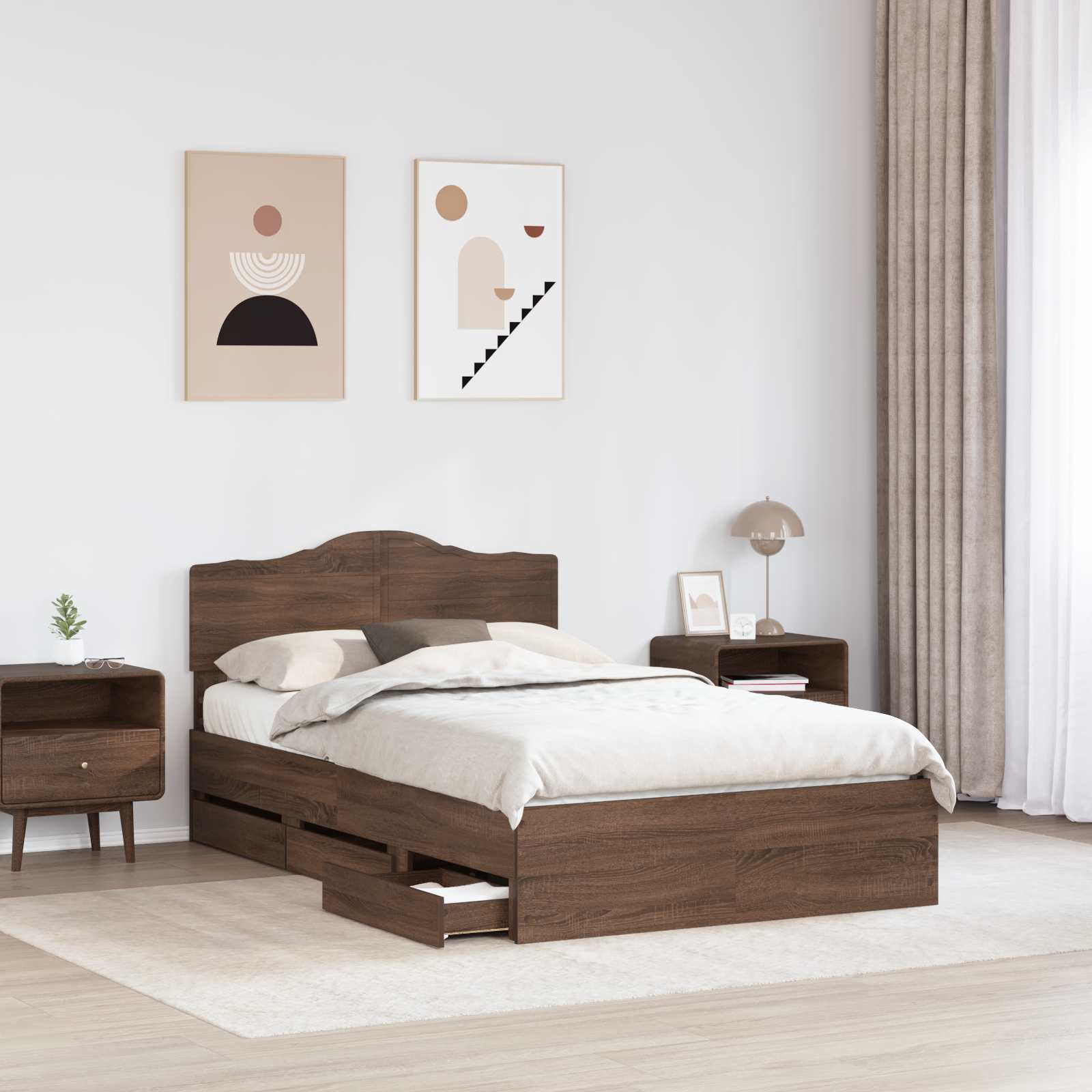 Sengestel med skuffe Brun eg 135 x 190 cm Ingeniørtræ