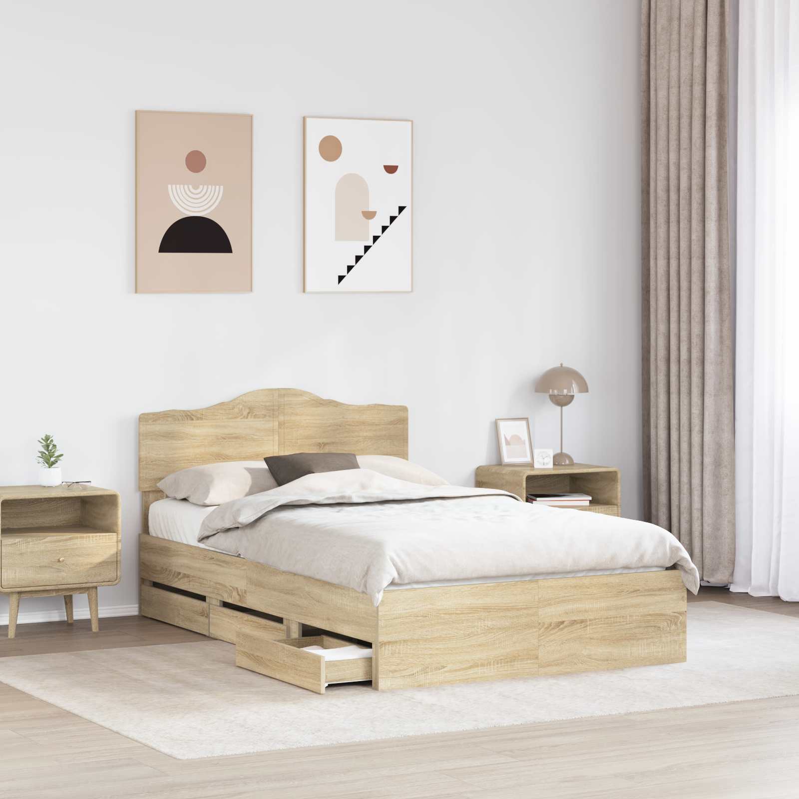 Sengestel med skuffe Sonoma eg 120 x 190 cm Ingeniørtræ