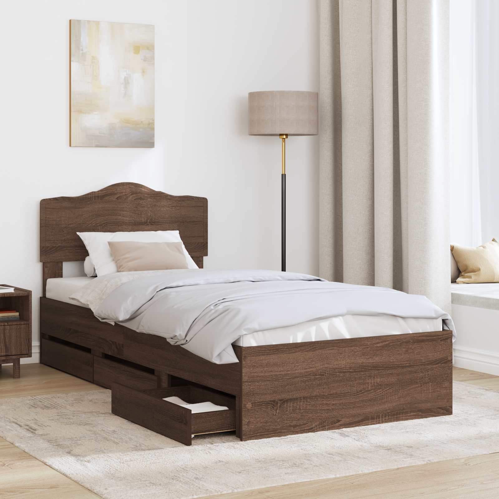 Sengestel med skuffe Brun eg 90 x 200 cm Ingeniørtræ