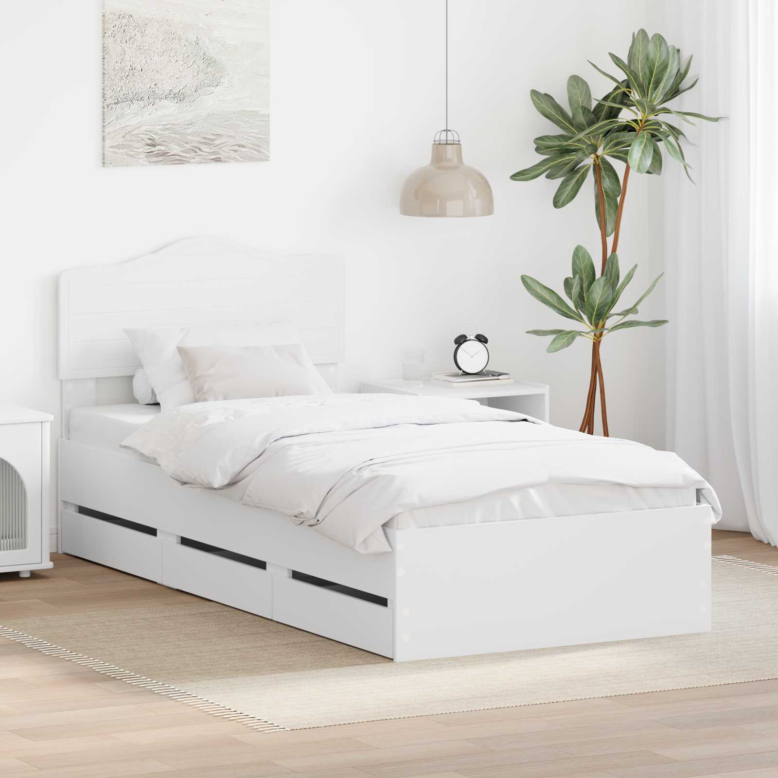 Sengestel med skuffe Hvid 75 x 190 cm Ingeniørtræ