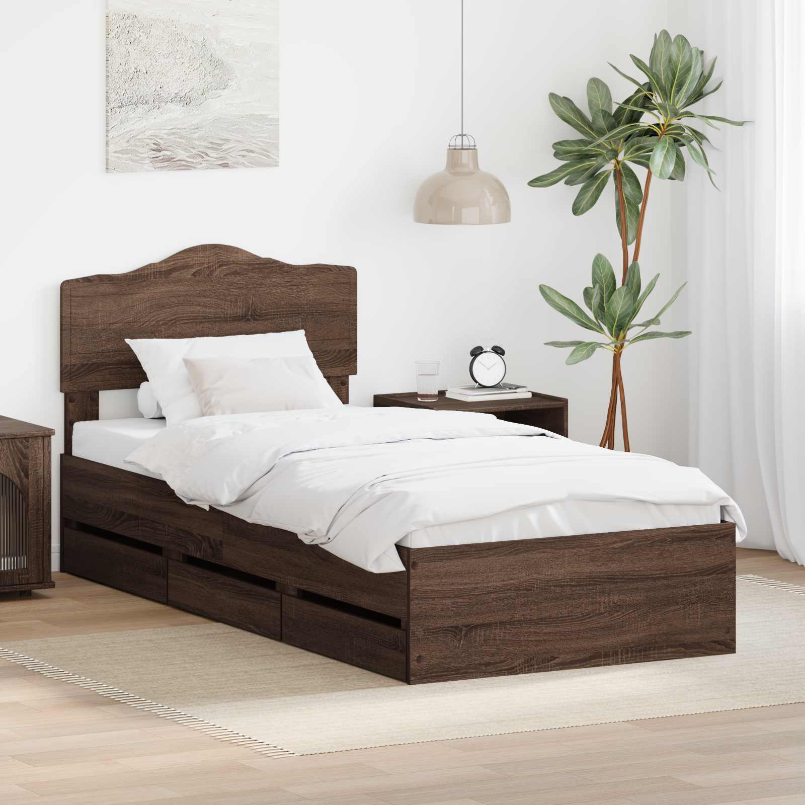 Sengestel med skuffe Brun eg 75 x 190 cm Ingeniørtræ