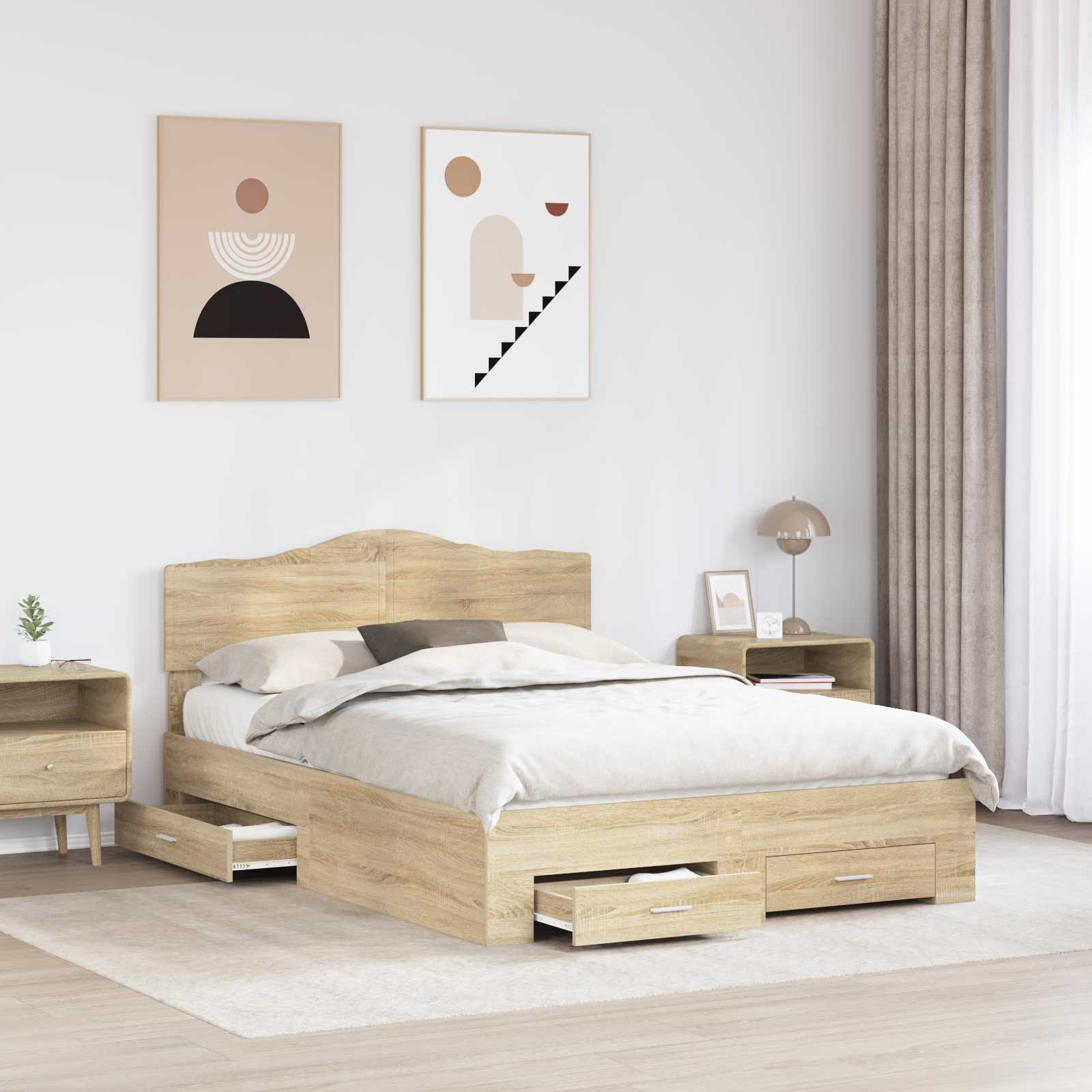 Sengestel med hovedgærde Sonoma eg 150 x 200 cm Konstrueret træ