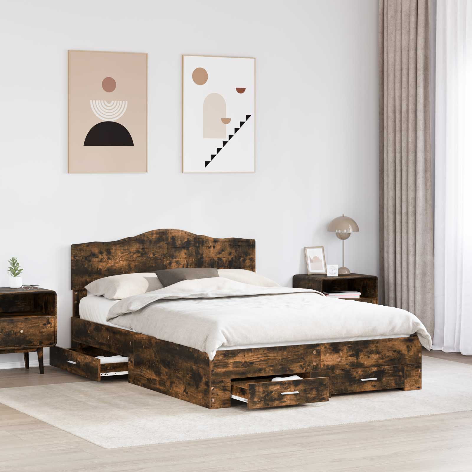 Sengestel med hovedgærde Røget eg 140 x 190 cm Konstrueret træ