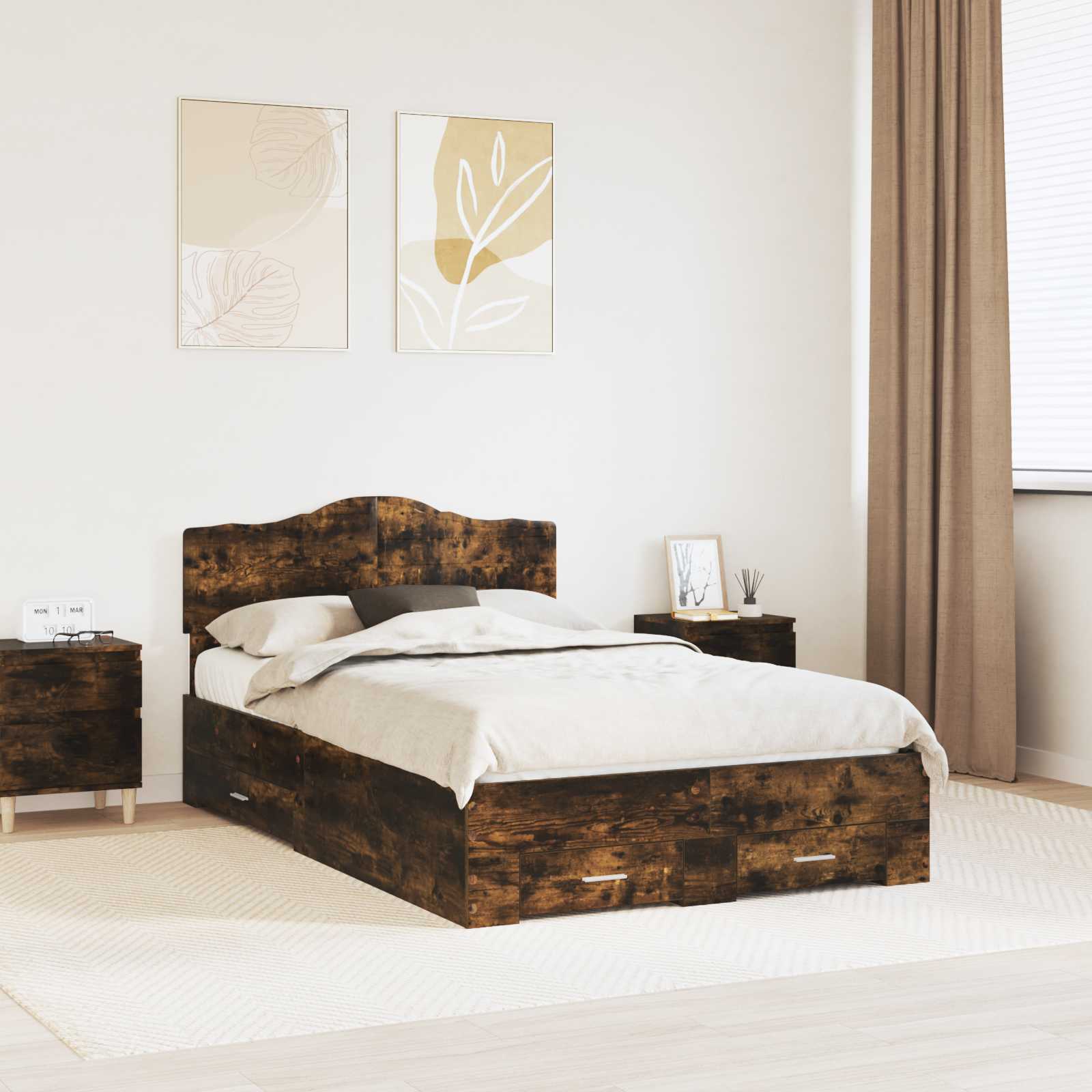 Sengestel med hovedgærde Røget eg 135 x 190 cm Konstrueret træ