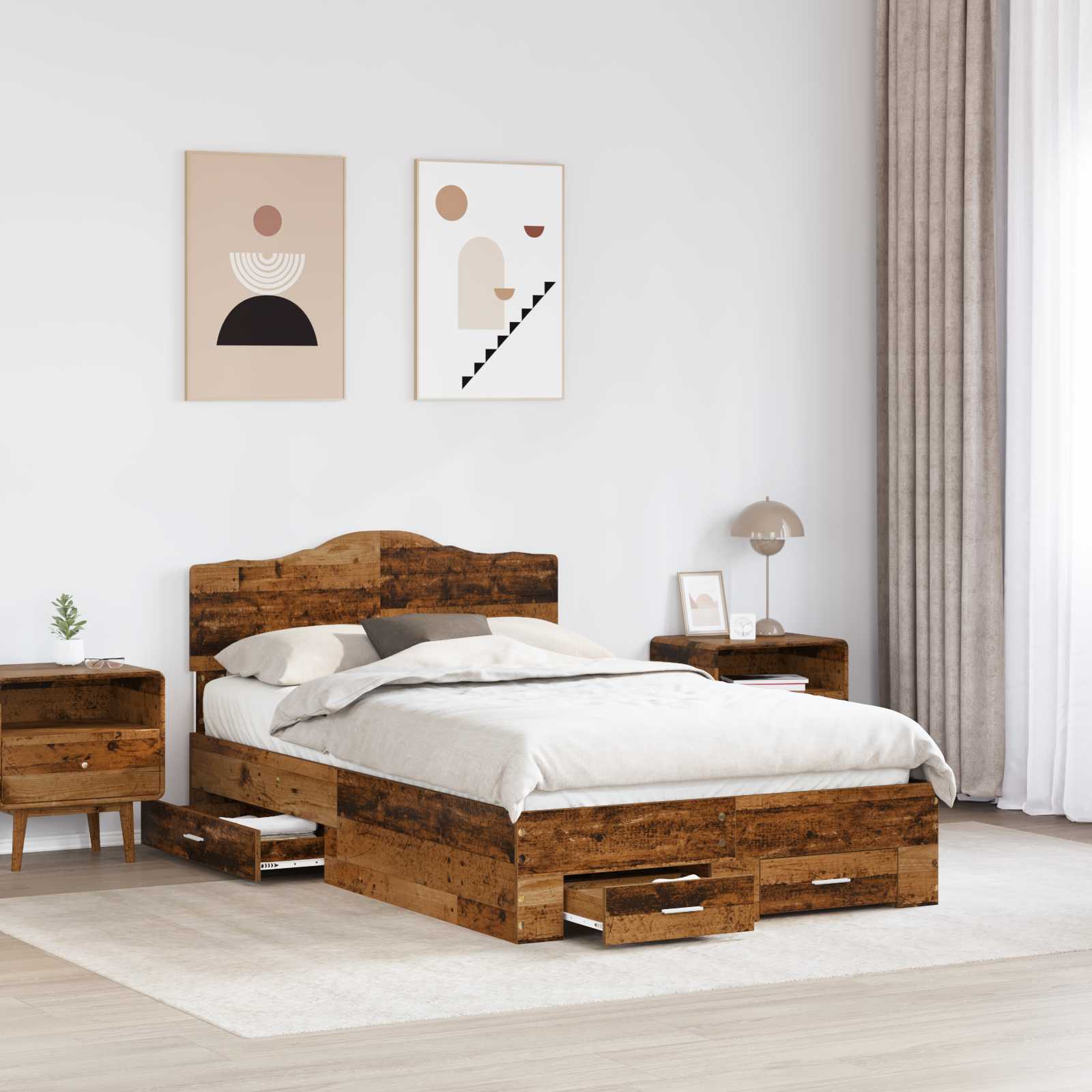 Sengestel med skuffe Gammelt træ 120 x 190 cm Konstrueret træ