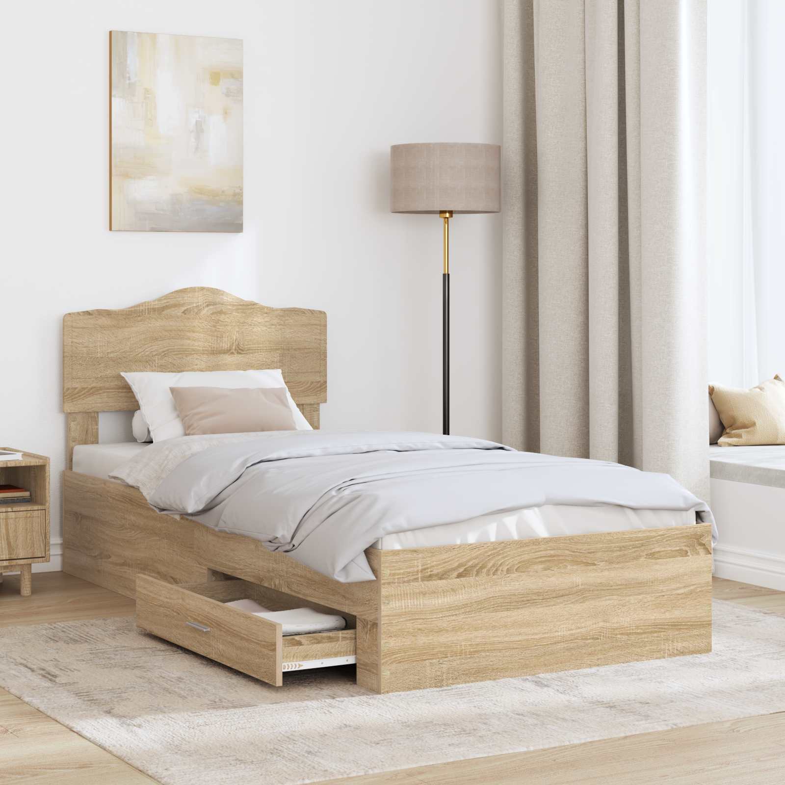 Sengestel med hovedgærde Sonoma eg 100 x 200 cm Konstrueret træ