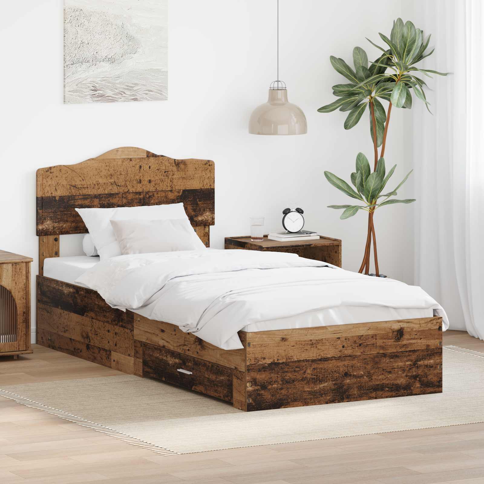 Sengestel med skuffe Gammelt træ 90 x 190 cm Konstrueret træ