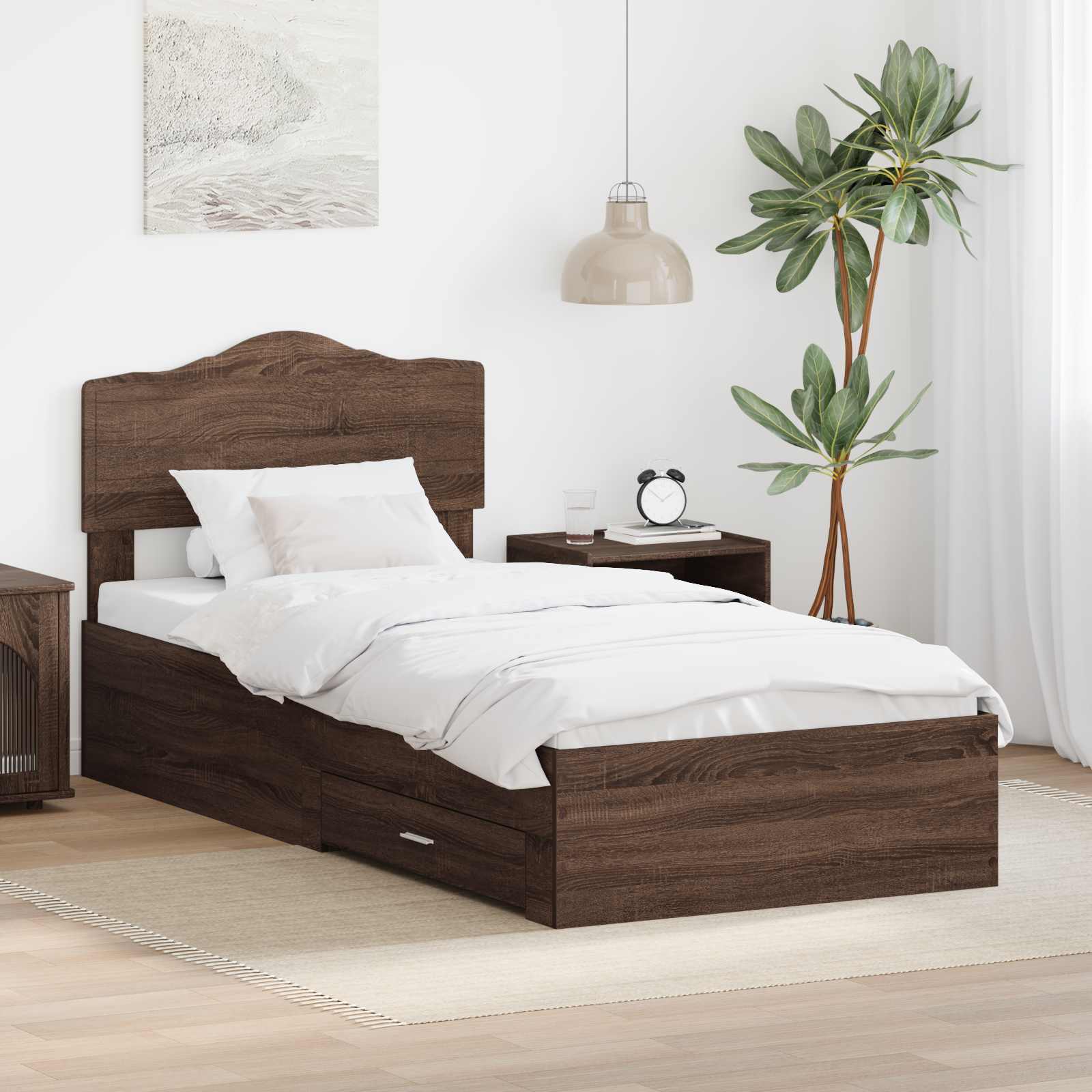 Sengestel med hovedgærde Brun eg 70 x 190 cm Konstrueret træ