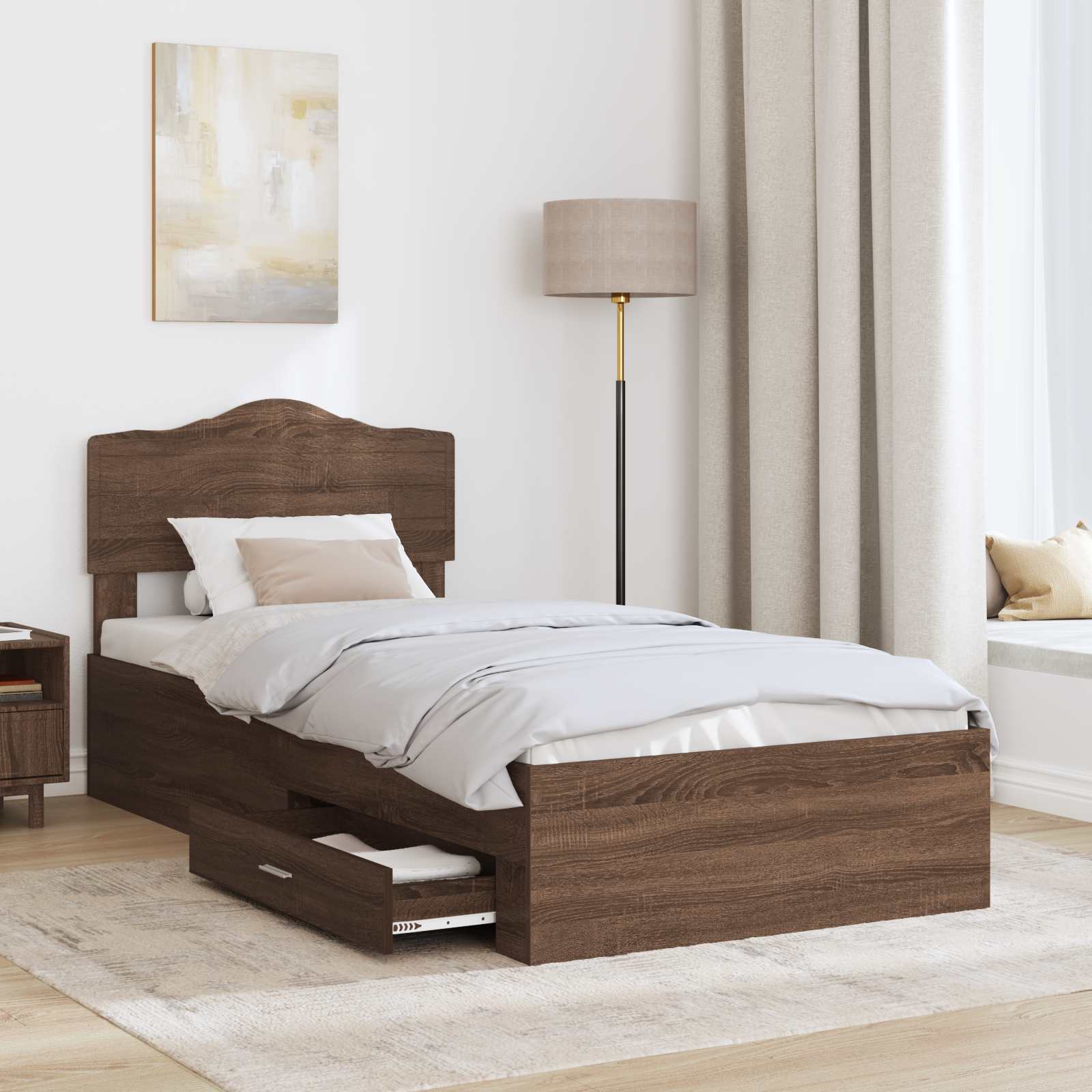Sengestel med hovedgærde Brun eg 70 x 190 cm Konstrueret træ