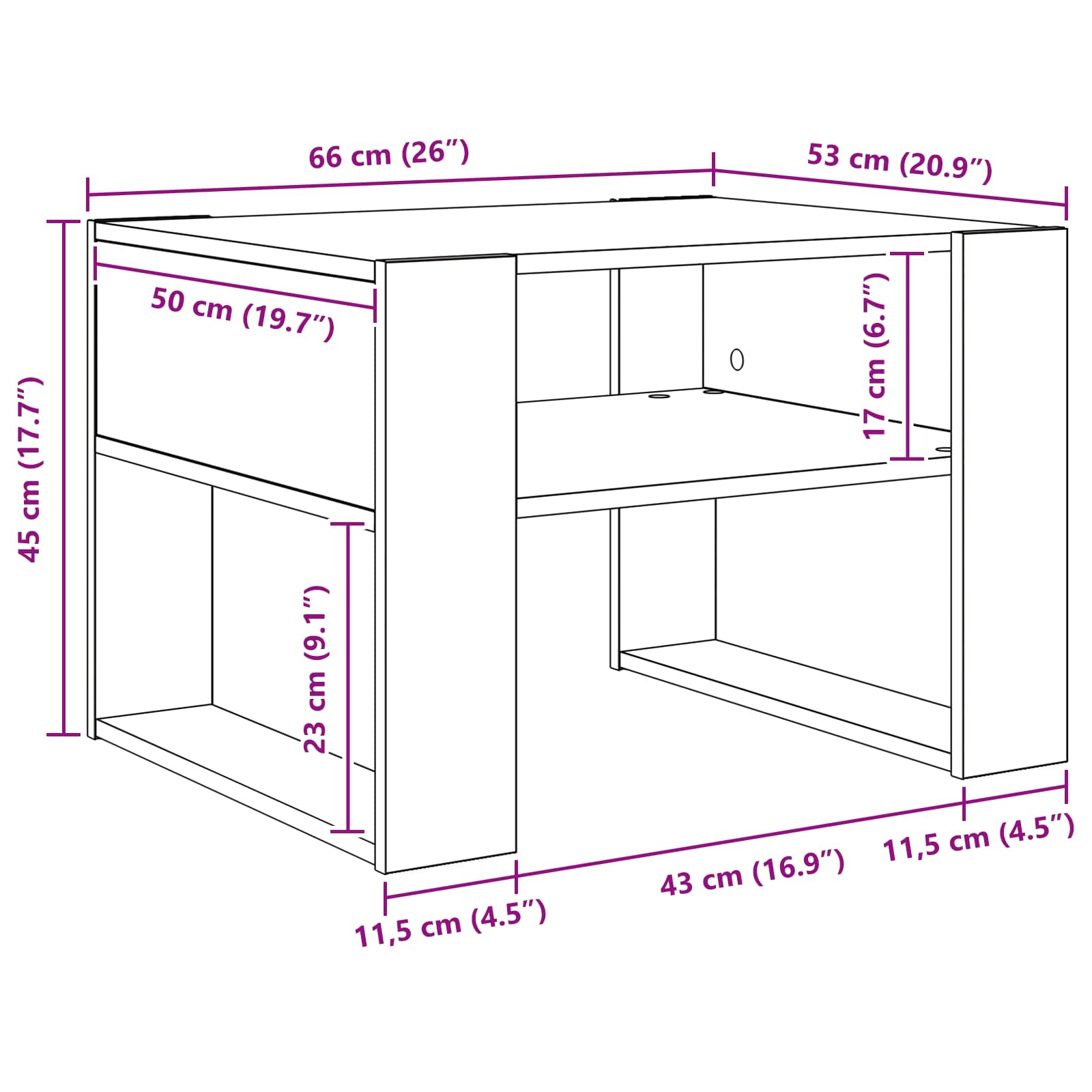 Sofabord med opbevaring Hvid 66 x 53 x 45 cm Konstrueret træ
