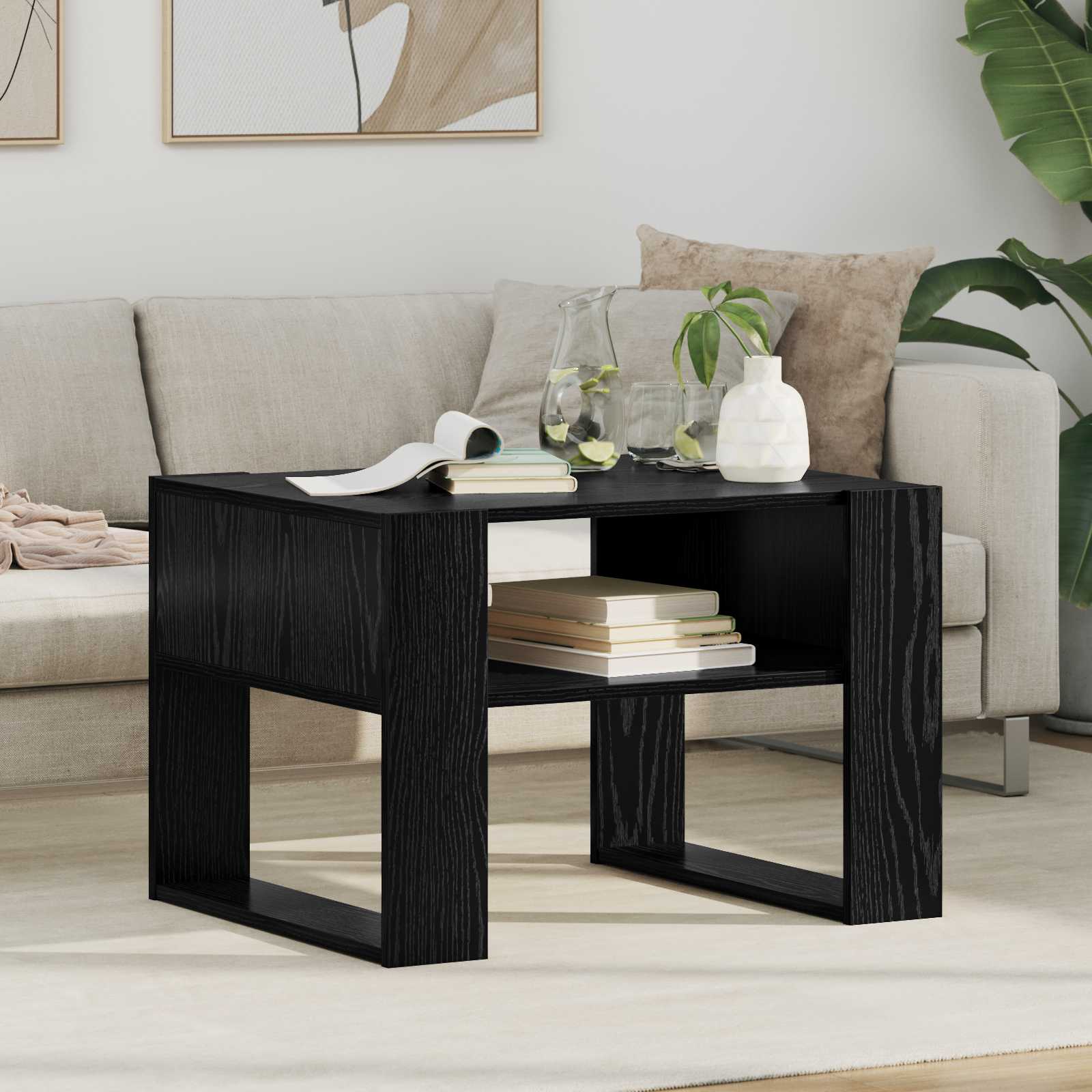 Sofabord med opbevaring Sort eg 66 x 53 x 45 cm Konstrueret træ