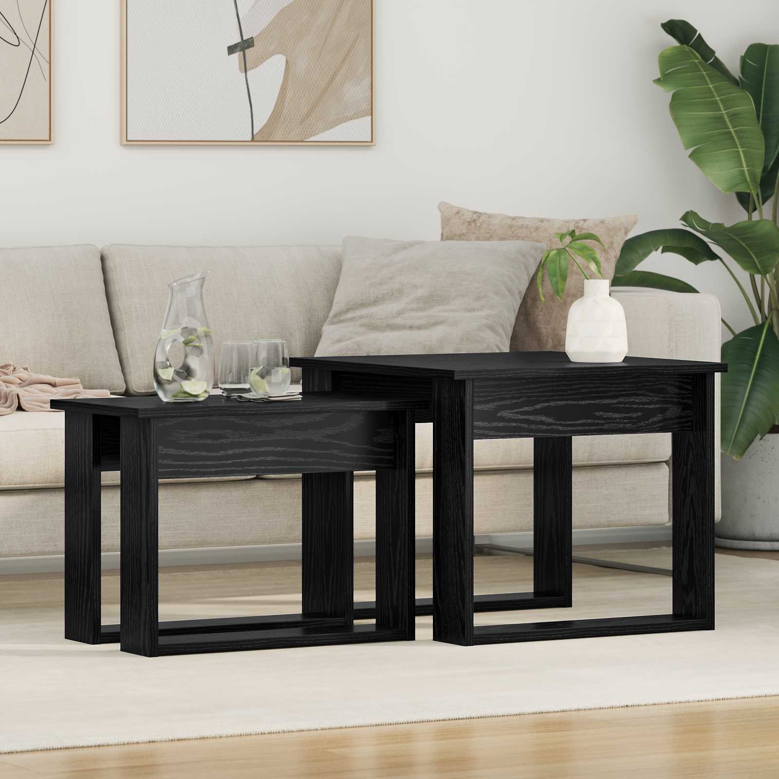 Kaffebord Sæt 2 pcs Sort eg Konstrueret træ