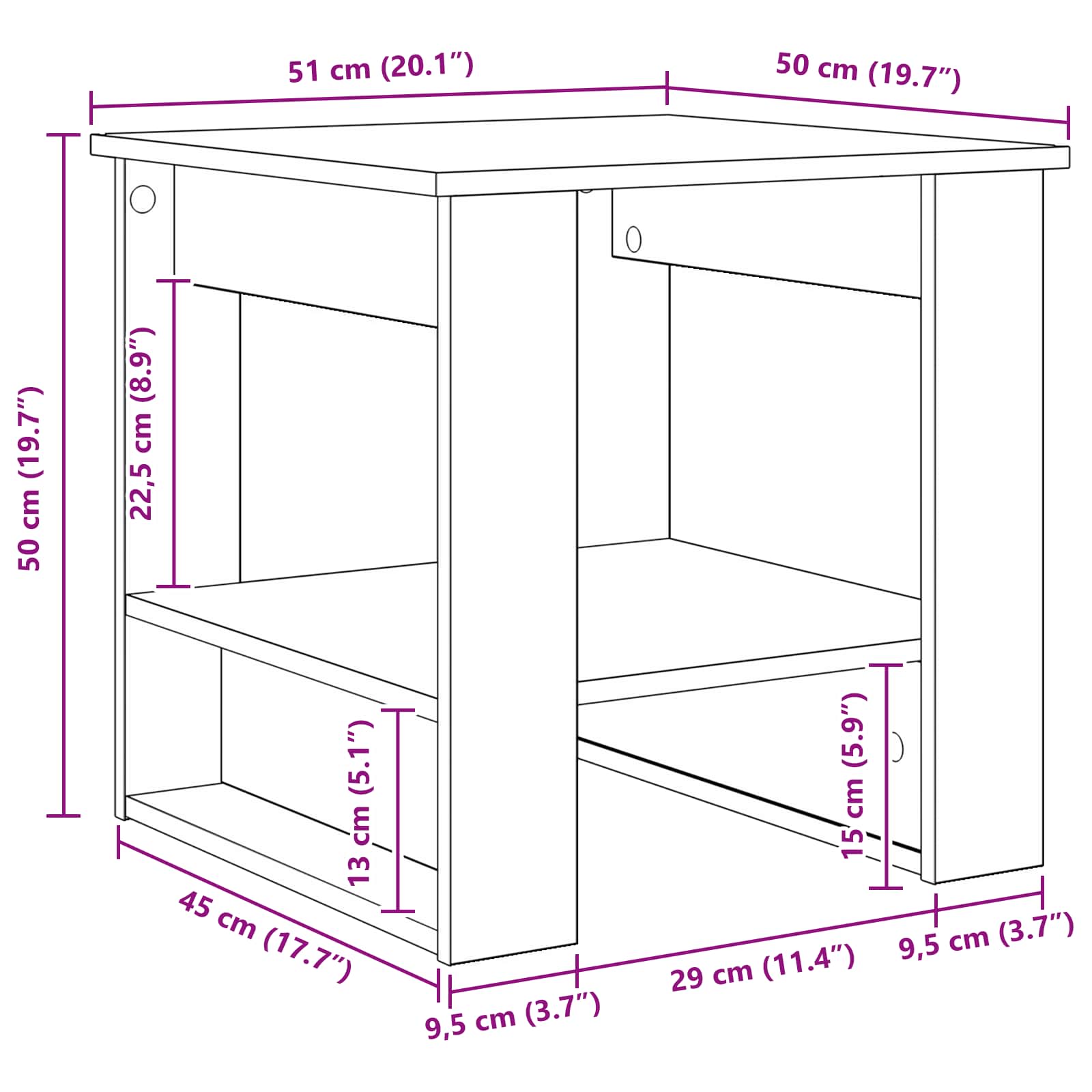 Sofabord Sonoma eg 51 x 50 x 50 cm Konstrueret træ