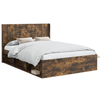 Sengestel med opbevaring og hovedgærde Røget eg 135 x 190 cm