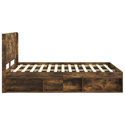 Sengestel med opbevaring og hovedgærde Røget eg 135 x 190 cm