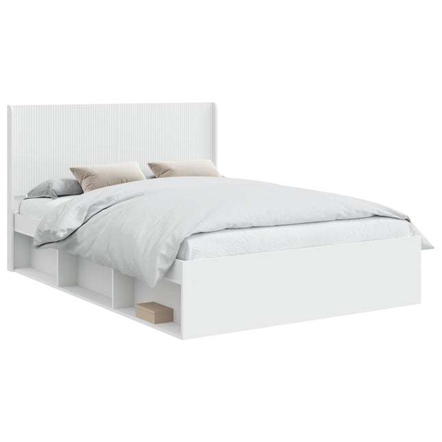 Sengestel med opbevaring og hovedgærde Hvid 120 x 190 cm