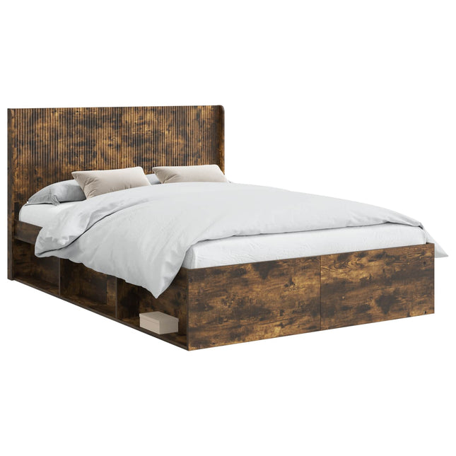 Sengestel med opbevaring og hovedgærde Røget eg 120 x 190 cm