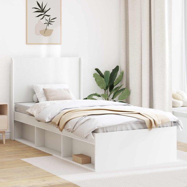 Sengestel med opbevaring og hovedgærde Hvid 90 x 200 cm
