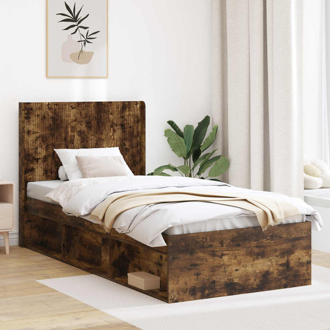 Sengestel med opbevaring og hovedgærde Røget eg 90 x 200 cm