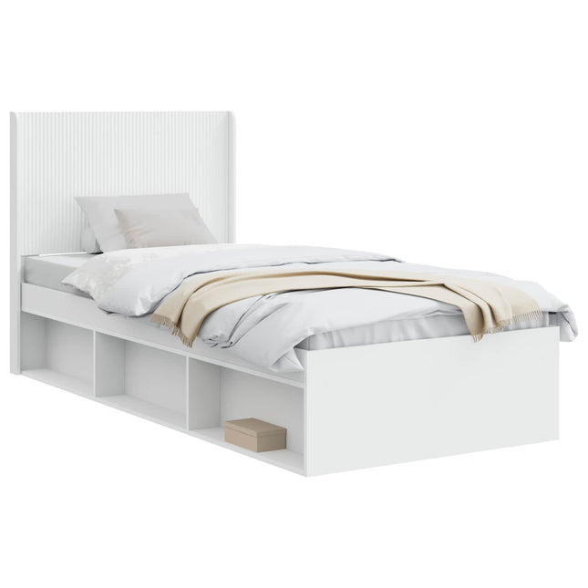 Sengestel med opbevaring og hovedgærde Hvid 75 x 190 cm