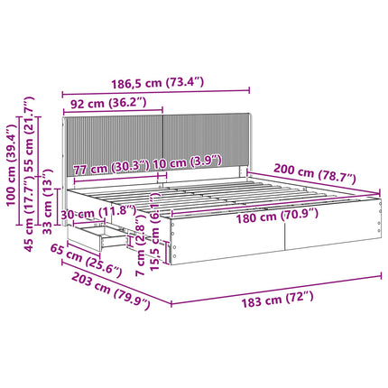 Sengestel med opbevaring og hovedgærde Hvid 180 x 200 cm