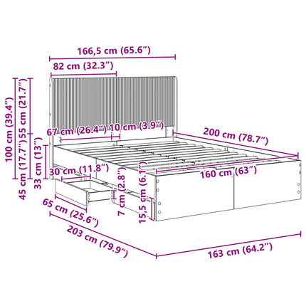 Sengestel med opbevaring og hovedgærde Hvid 160 x 200 cm