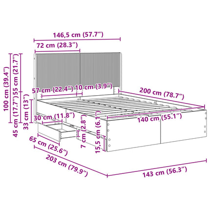 Sengestel med opbevaring og hovedgærde Sonoma-eg 140 x 200 cm