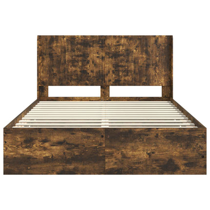 Sengestel med opbevaring og hovedgærde Røget eg 140 x 190 cm