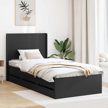 Sengestel med opbevaring og hovedgærde Sort 100 x 200 cm
