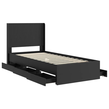 Sengestel med opbevaring og hovedgærde Sort 90 x 190 cm