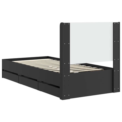Sengestel med opbevaring og hovedgærde Sort 90 x 190 cm