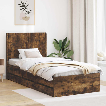 Sengestel med opbevaring og hovedgærde Røget eg 90 x 190 cm