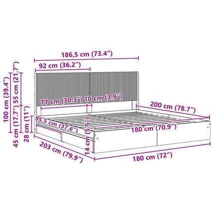 Sengestel med opbevaring og hovedgærde Hvid 180 x 200 cm