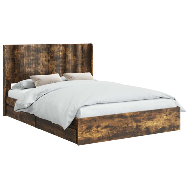 Sengestel med opbevaring og hovedgærde Røget eg 135 x 190 cm