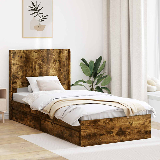 Sengestel med opbevaring og hovedgærde Røget eg 100 x 200 cm