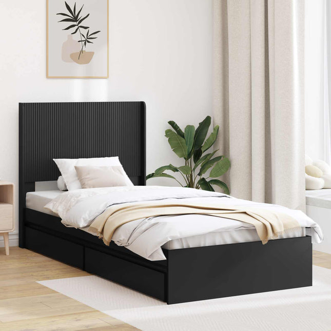 Sengestel med opbevaring og hovedgærde Sort 90 x 190 cm