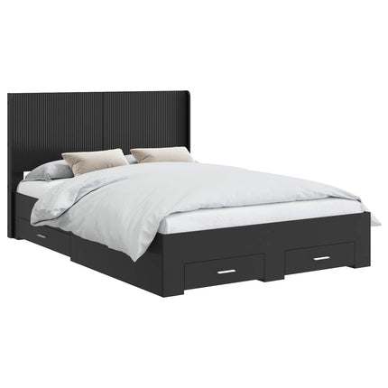 Sengestel med opbevaring og hovedgærde Sort 135 x 190 cm