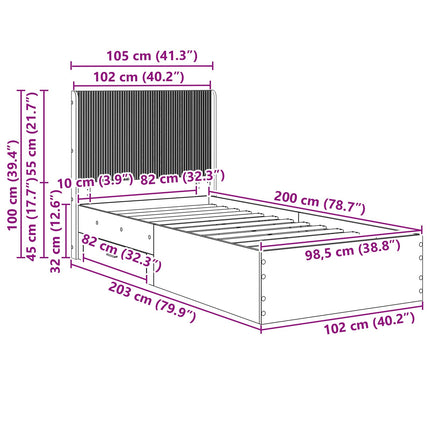 Sengestel med opbevaring og hovedgærde Gammelt træ 100 x 200 cm